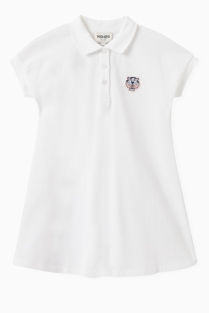 

Embroidered Tiger Polo Dress in Cotton, White