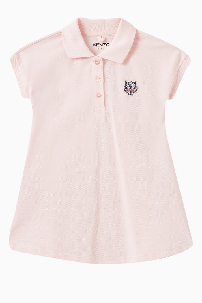 

Embroidered Tiger Polo Dress in Cotton, Pink