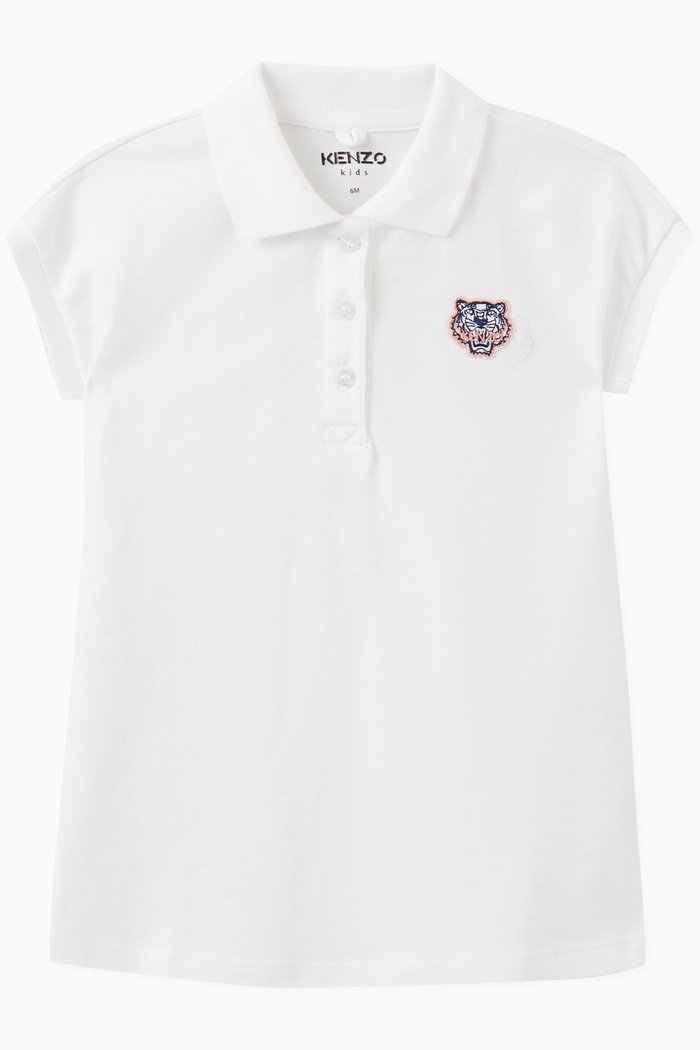 Embroidered Tiger Polo Dress in Cotton, White