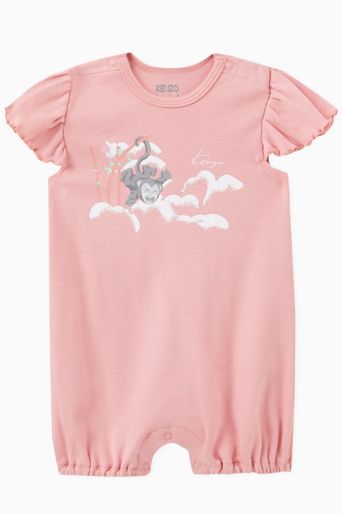 

Monkey-print Romper in Cotton, Pink