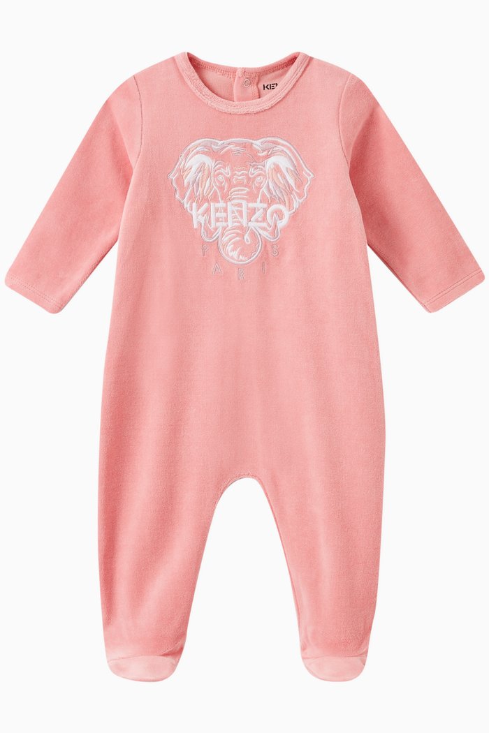 

Embroidered Elephant Sleepsuit in Cotton, Pink