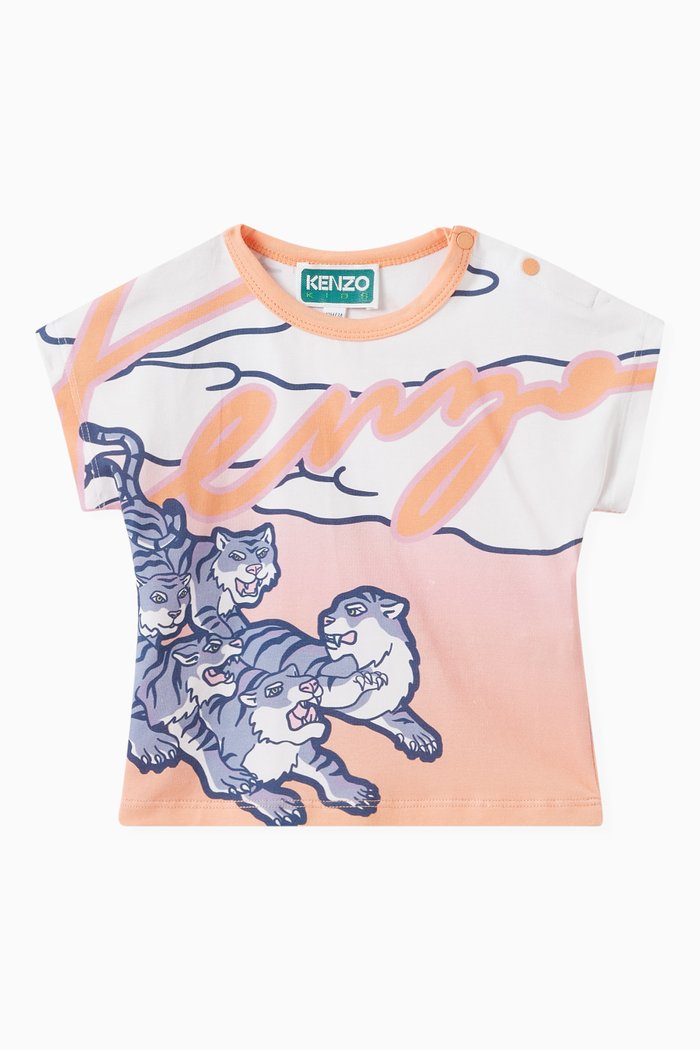 Rainbow Print T-shirt in Cotton, Orange