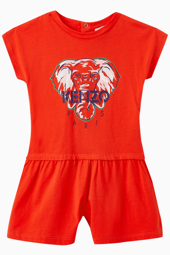 

Elephant Print Romper in Cotton, Orange