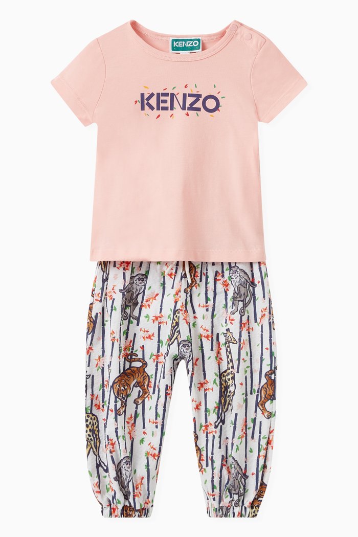 Tiger Print T-shirt and Pants Set in Cotton, Pink