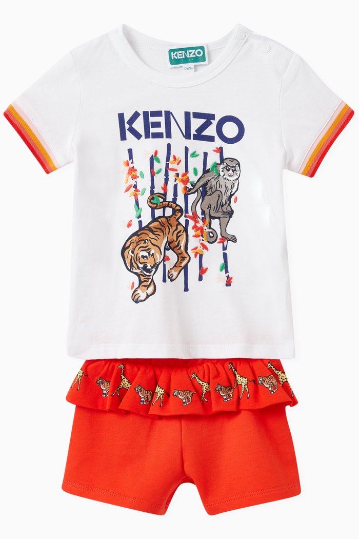

Bamboo Print T-shirt and Shorts Set in Cotton, White