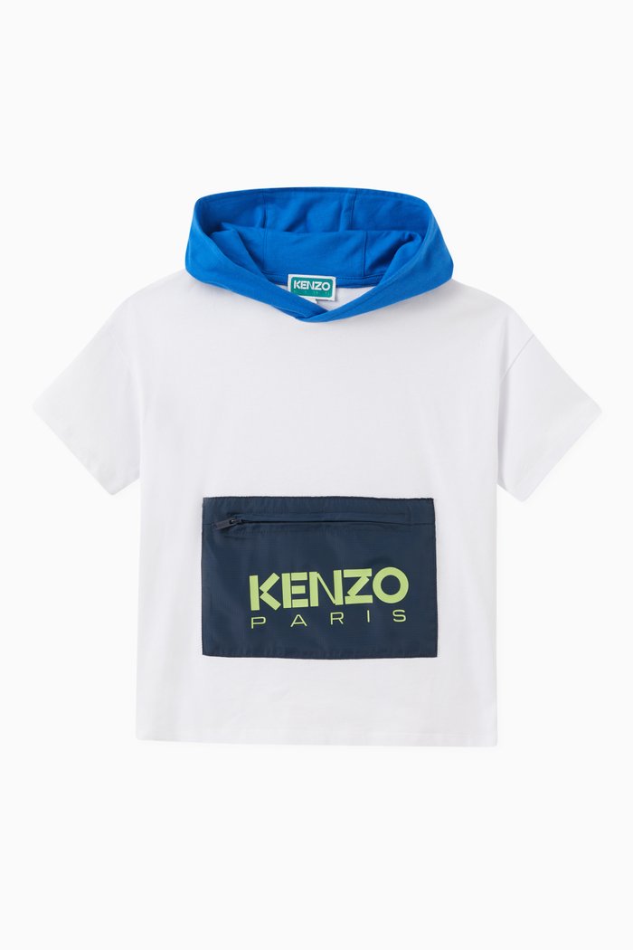 

Logo Print Short Sleeve Hoodie in Cotton, White