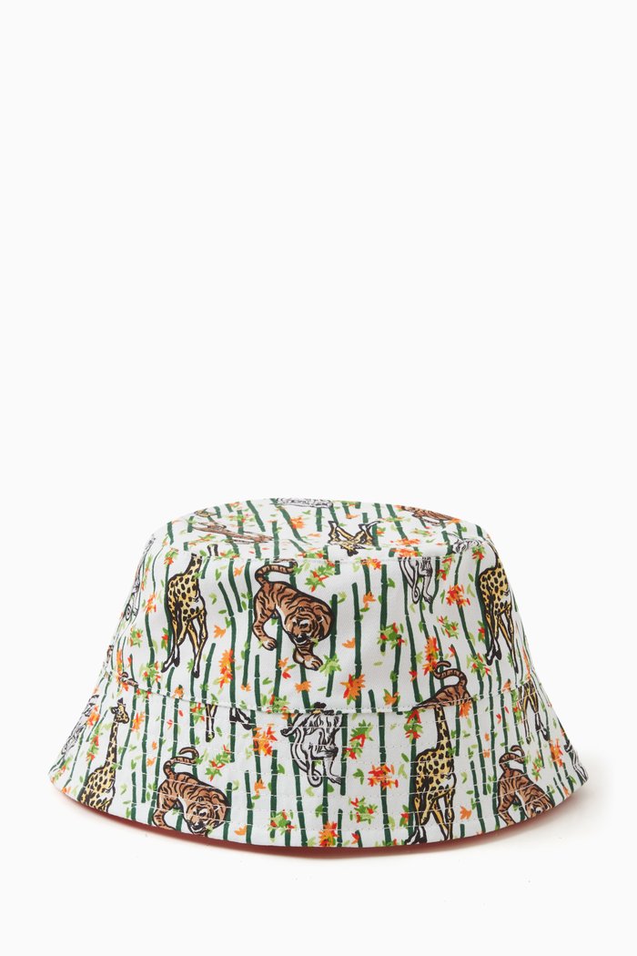 

Animal Print Reversible Bucket Hat in Cotton, White