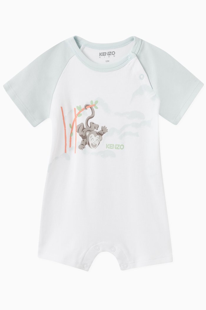 Bamboo Print Romper in Organic Cotton, White