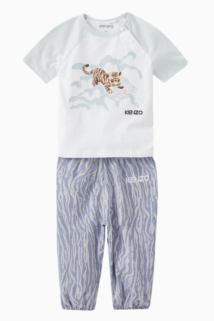 

Animal-print T-shirt Set in Cotton, Blue
