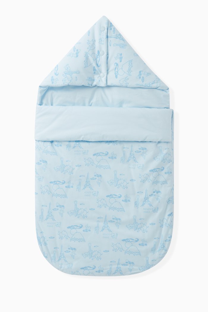 

All-over Doodle Print Sleeping Bag in Cotton, Blue