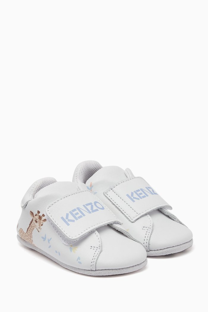 

Animal Print Logo Sneakers in Leather, White