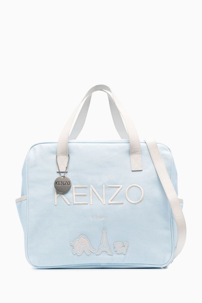 

Embroidered Logo Changing Bag in Leather, Blue