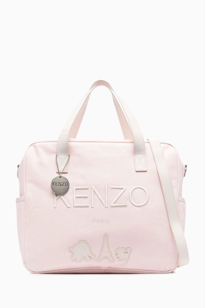 

Embroidered Logo Changing Bag in Leather, Pink
