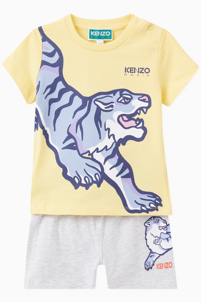 

Tiger-print T-shirt & Shorts Set in Organic Cotton, Grey
