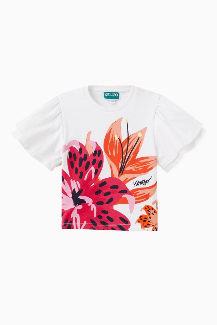 Floral Print T-shirt in Cotton, White