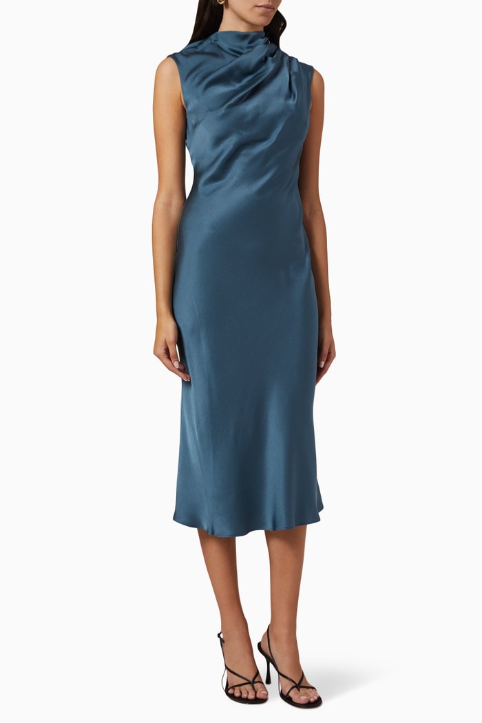 Samantha Midi Dress in Silk, Green