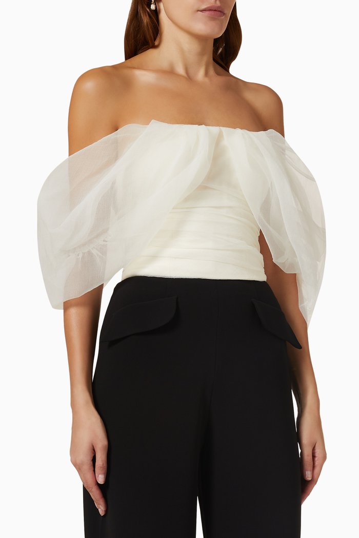 

Renaissance Off-shoulder Top in Organza, White