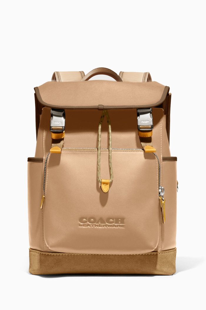 

League Flap Colour-block Backpack in Smooth Calf Leather, Neutral