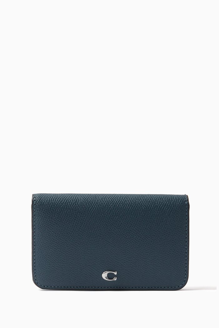 

Slim Card Case in Grained Leather, Blue