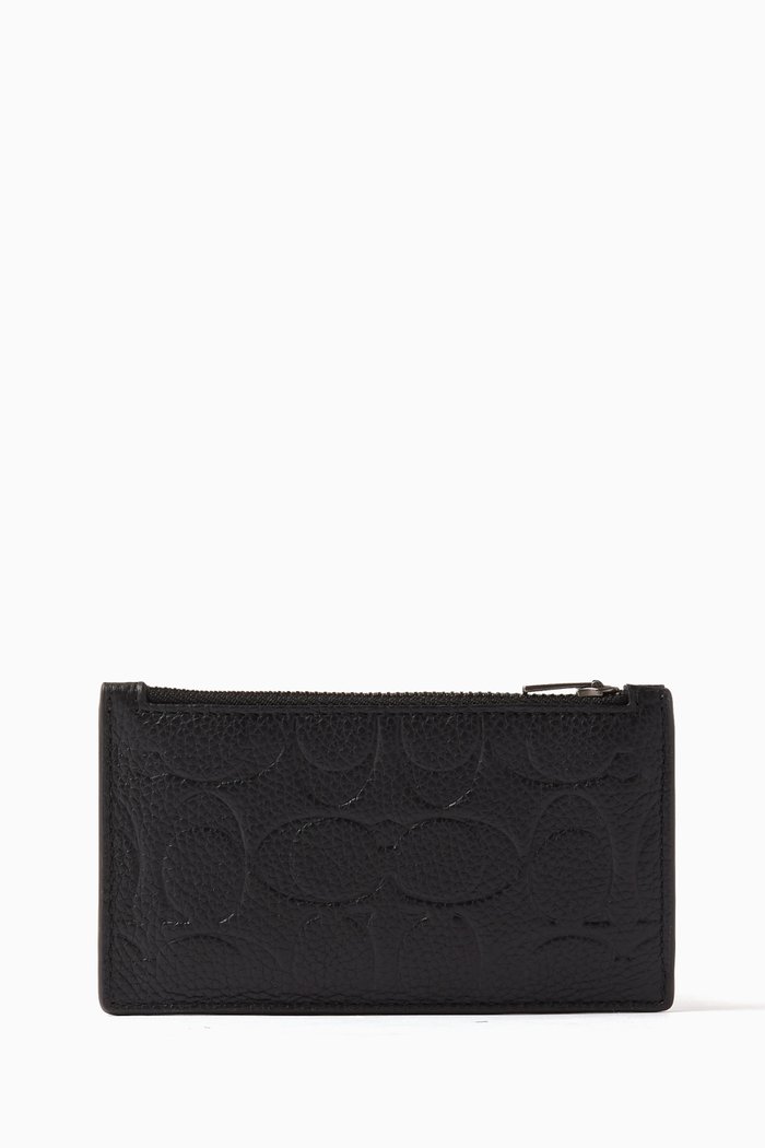 

Monogram Zip Card Case in Pebbled Leather, Black