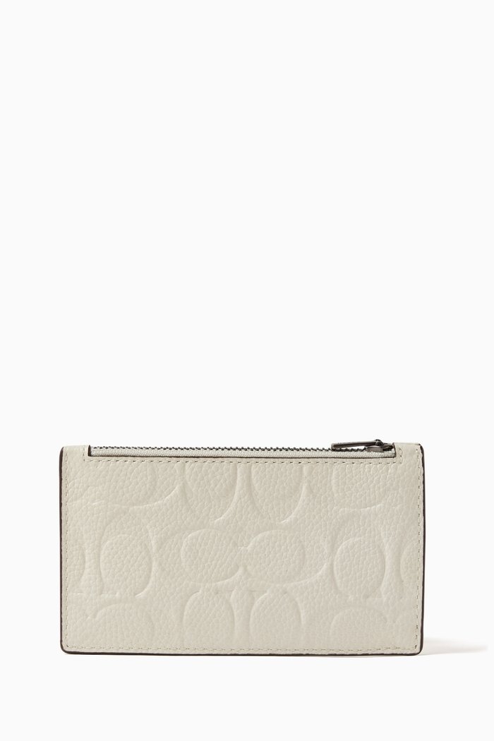 

Monogram Zip Card Case in Pebbled Leather, White