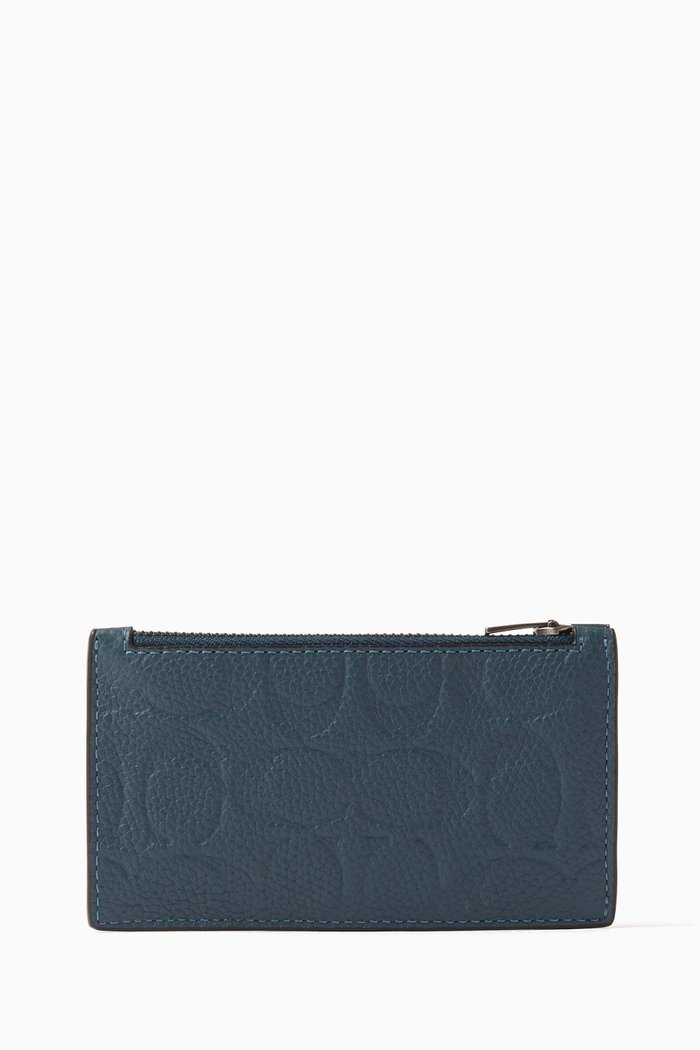 

Monogram Zip Card Case in Pebbled Leather, Blue