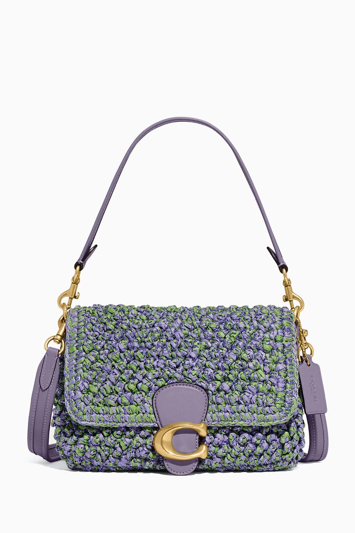 

Soft Tabby Shoulder Bag in Straw & Leather, Purple