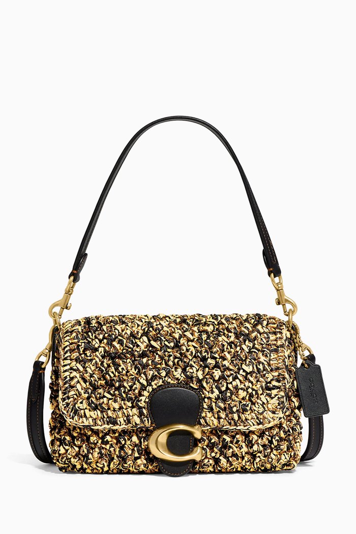 

Soft Tabby Shoulder Bag in Straw & Leather, Neutral