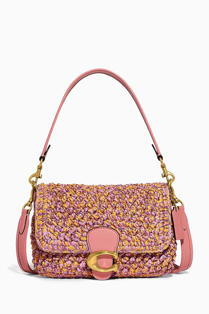 

Soft Tabby Shoulder Bag in Straw & Leather, Pink