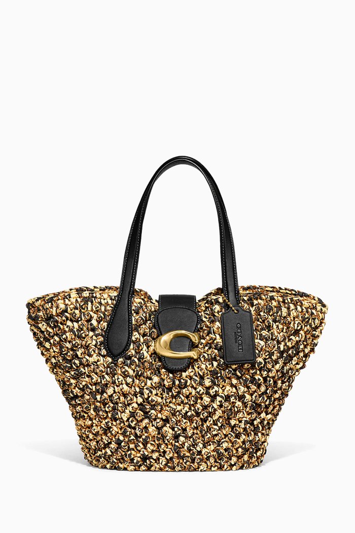 

Small Tote Bag in Straw & Leather, Neutral