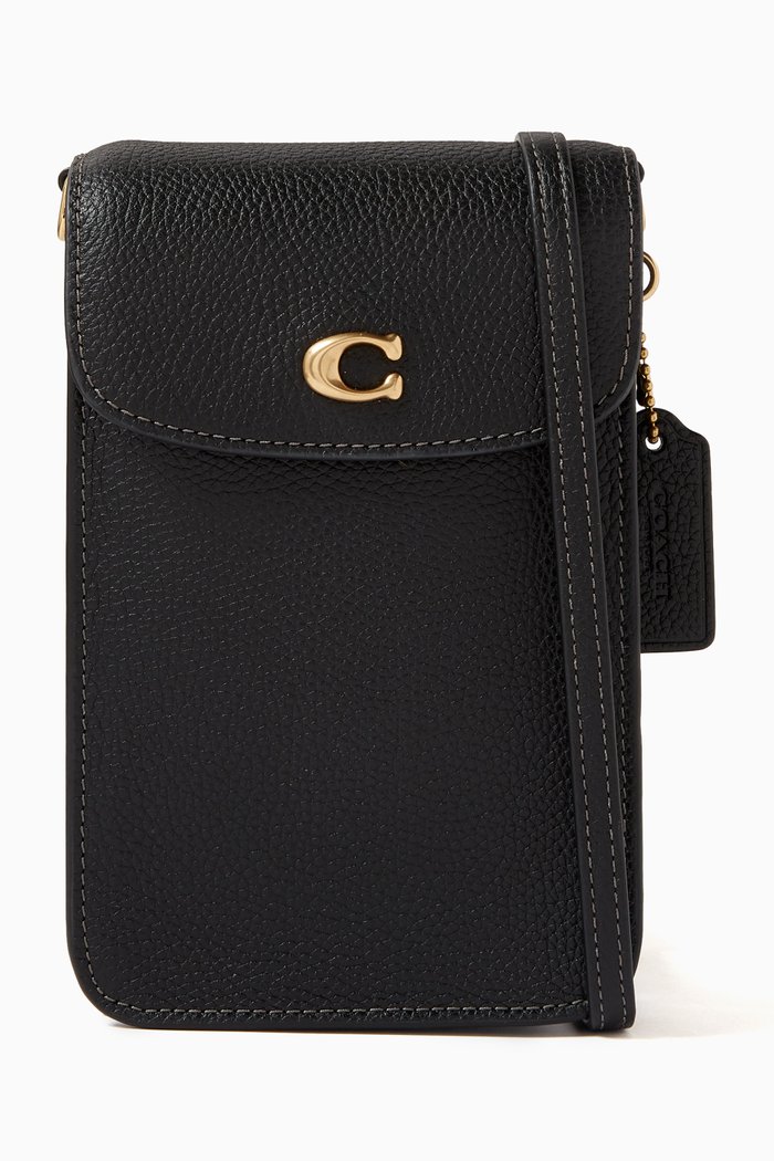 

Phone Crossbody Bag in Pebbled Leather, Black
