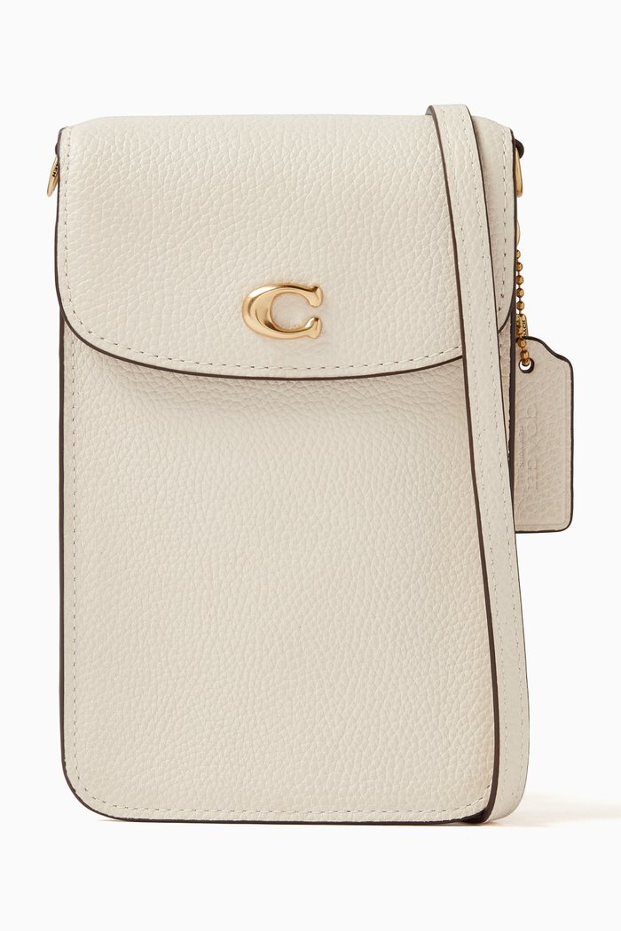

Phone Crossbody Bag in Pebbled Leather, White