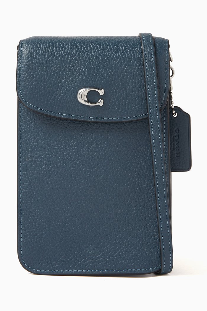 

Phone Crossbody Bag in Pebbled Leather, Blue