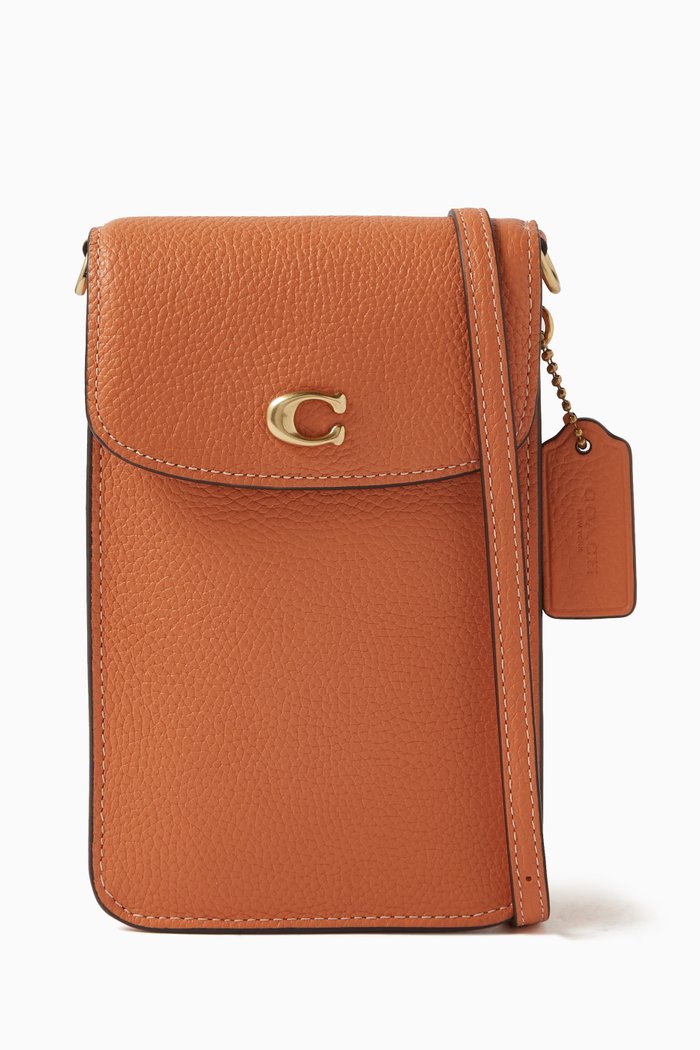 

Phone Crossbody Bag in Pebbled Leather, Orange