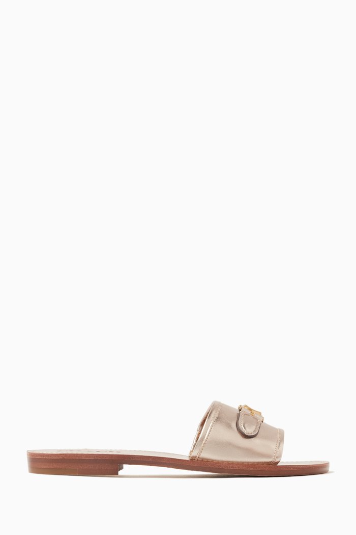 

Ina Flat Sandals in Metallic Leather, Neutral