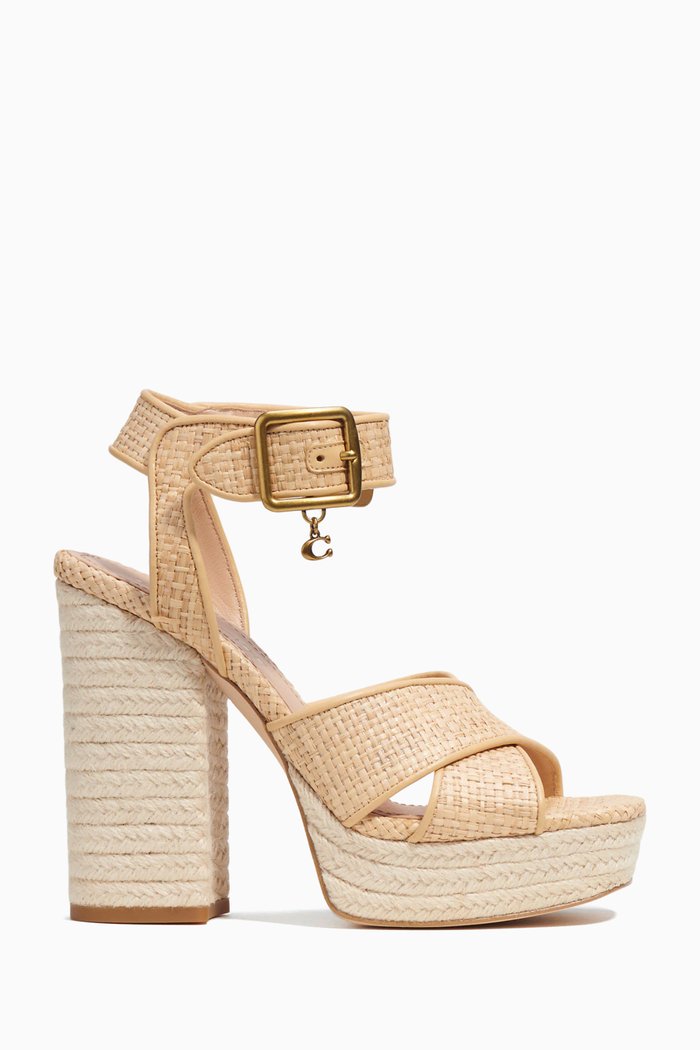 

Nelly 120 Platform Sandals in Raffia & Leather, Neutral