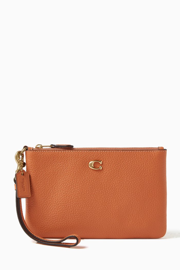 

Small Wristlet Pouch in Leather, Orange
