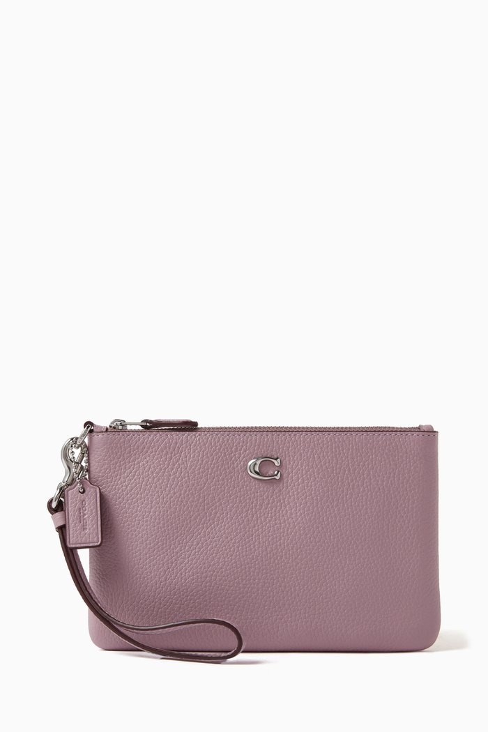 

Small Wristlet Pouch in Leather, Purple