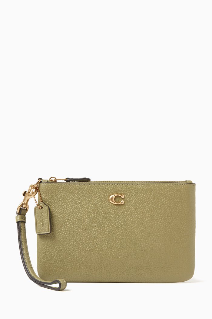 

Small Wristlet Pouch in Leather, Green