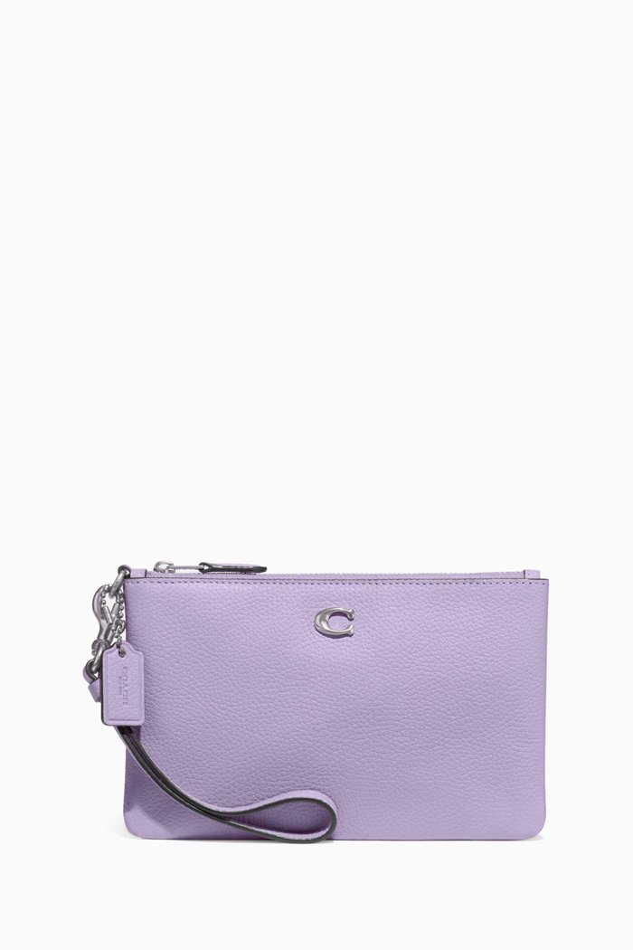

Small Wristlet Pouch in Leather, Purple