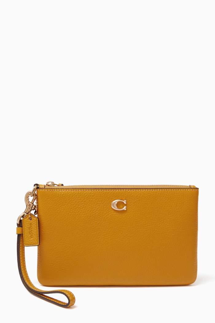 

Small Wristlet Pouch in Leather, Yellow