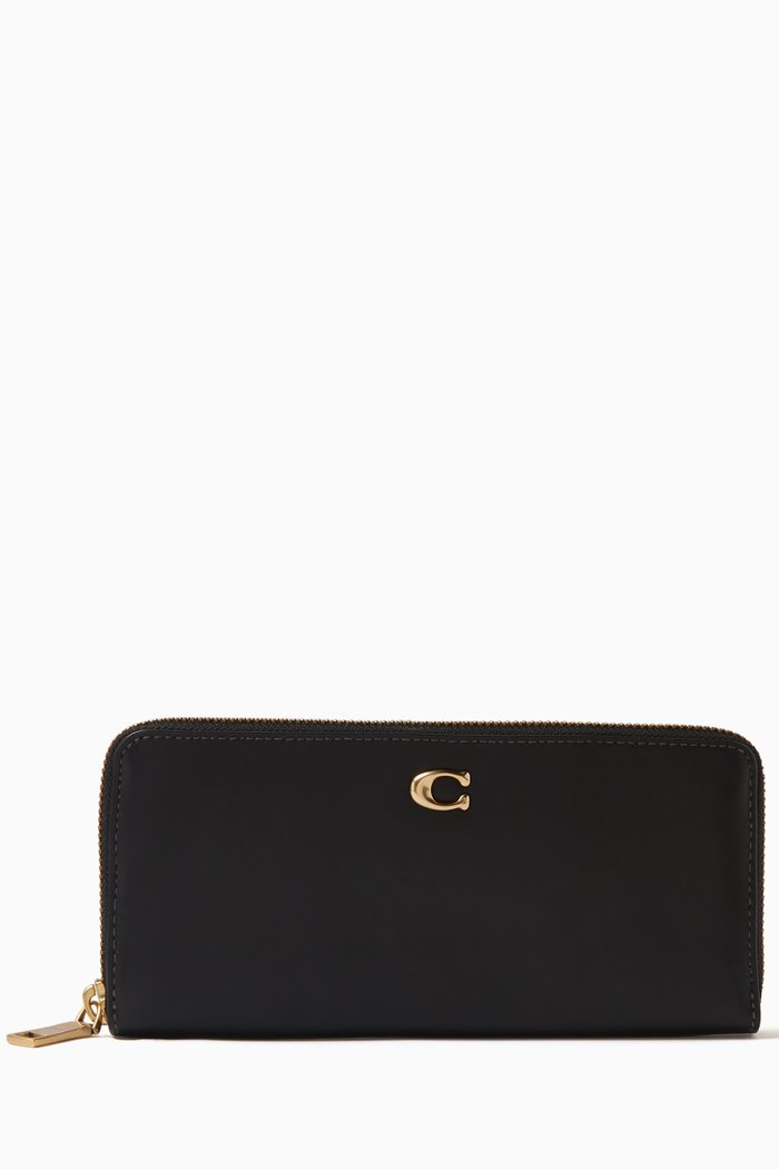 

Slim Accordion Zip Wallet in Smooth Leather, Black