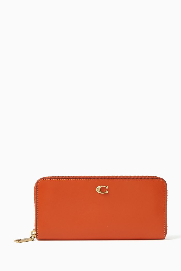 

Slim Accordion Zip Wallet in Smooth Leather, Orange