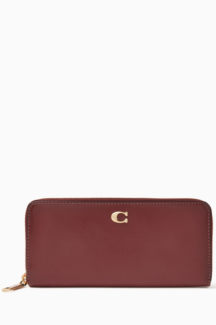 

Slim Accordion Zip Wallet in Smooth Leather, Red