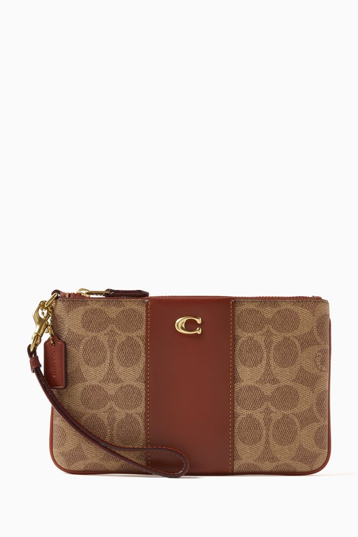 

Small Signature Wristlet in Coated-canvas & Leather, Neutral