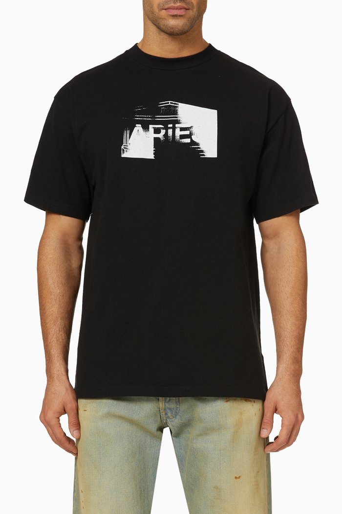 

Scan Temple Print T-shirt in Cotton Jersey, Black
