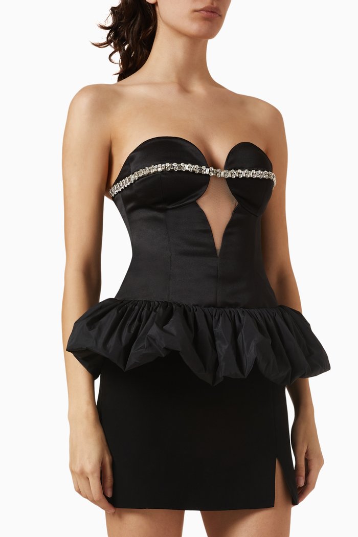 

Crystal-trim Peplum Top in Taffeta, Black