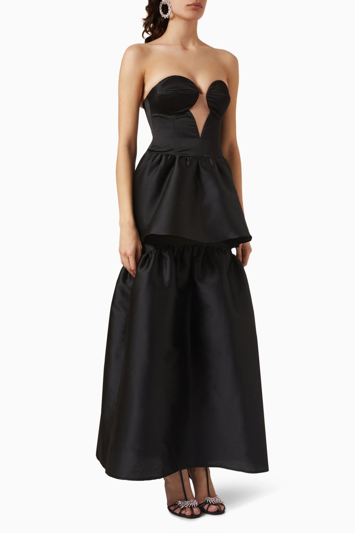 

Inner Star Peplum Maxi Dress in Taffeta, Black