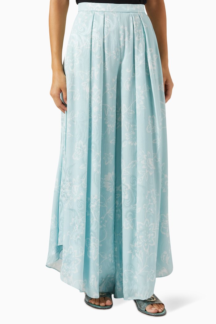 Printed Wide-leg Pants, Blue