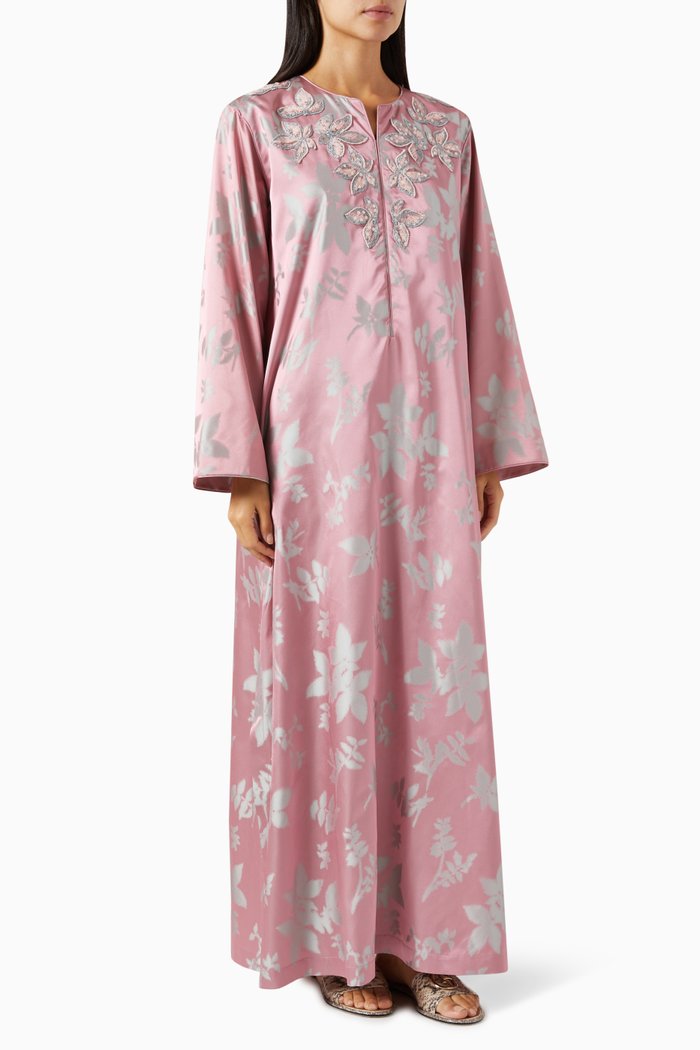 

Floral Kaftan in Jacquard, Pink